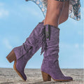 Women's Knee-High Boots – Imitation Suede – Fringes and Studs – Western Style – Block Heel