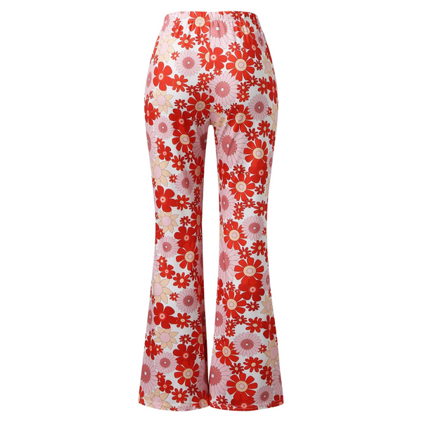 Women's Sectioned Pants - High Waist - Floral Pattern - Retro Flared Design