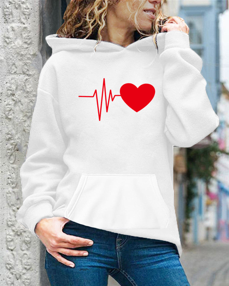 Heart Print Relaxed Fit Hooded Sweatshirt