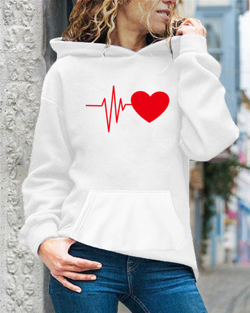 Heart Print Relaxed Fit Hooded Sweatshirt