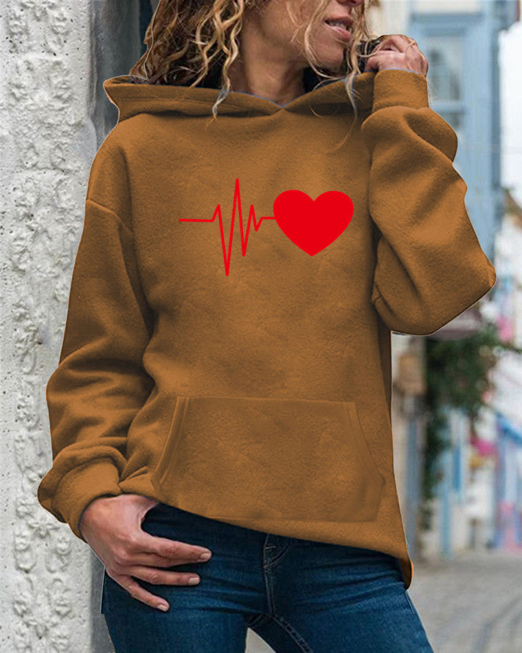 Heart Print Relaxed Fit Hooded Sweatshirt