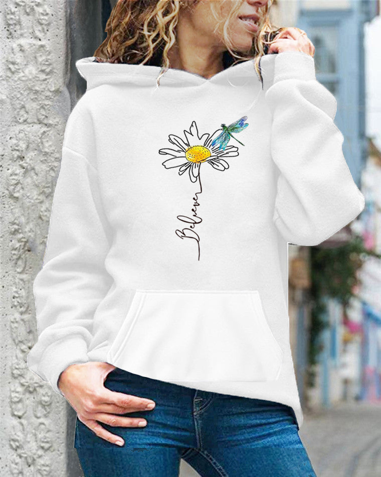 Sunflower Print Relaxed Fit Hooded Sweatshirt