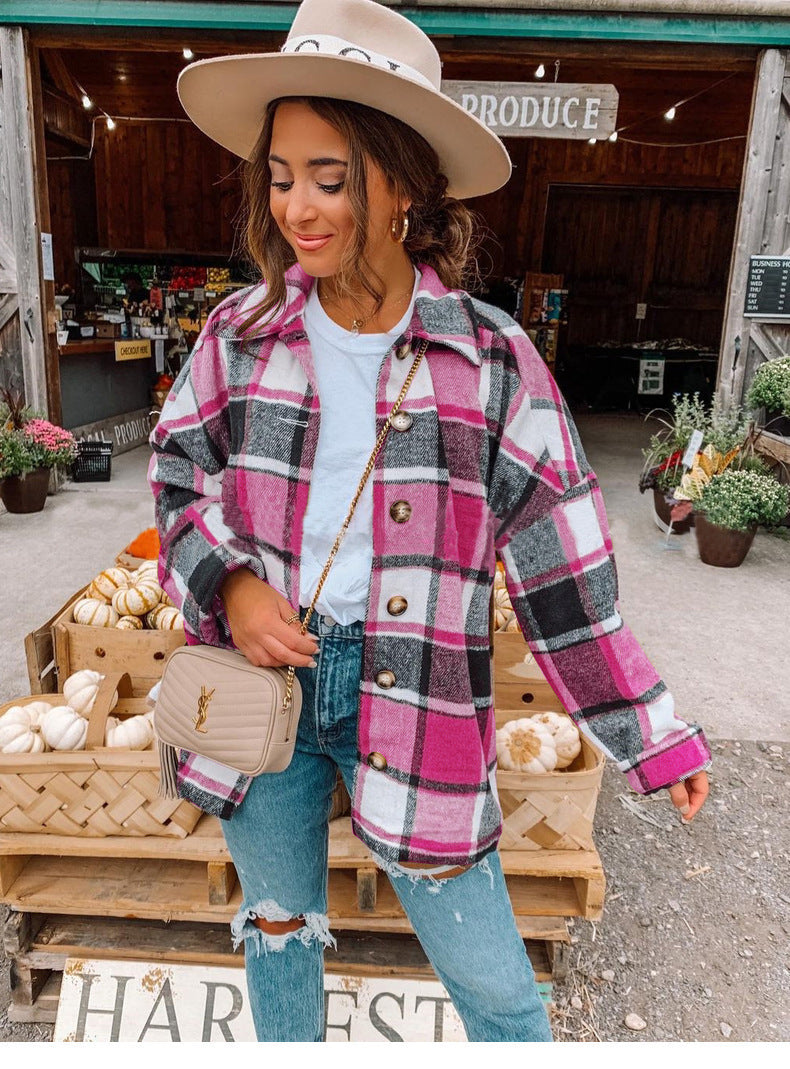 Checkered Flannel-Like Relaxed Wrap Blouse
