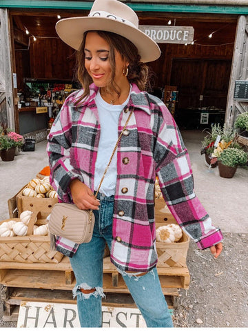 Checkered Flannel-Like Relaxed Wrap Blouse