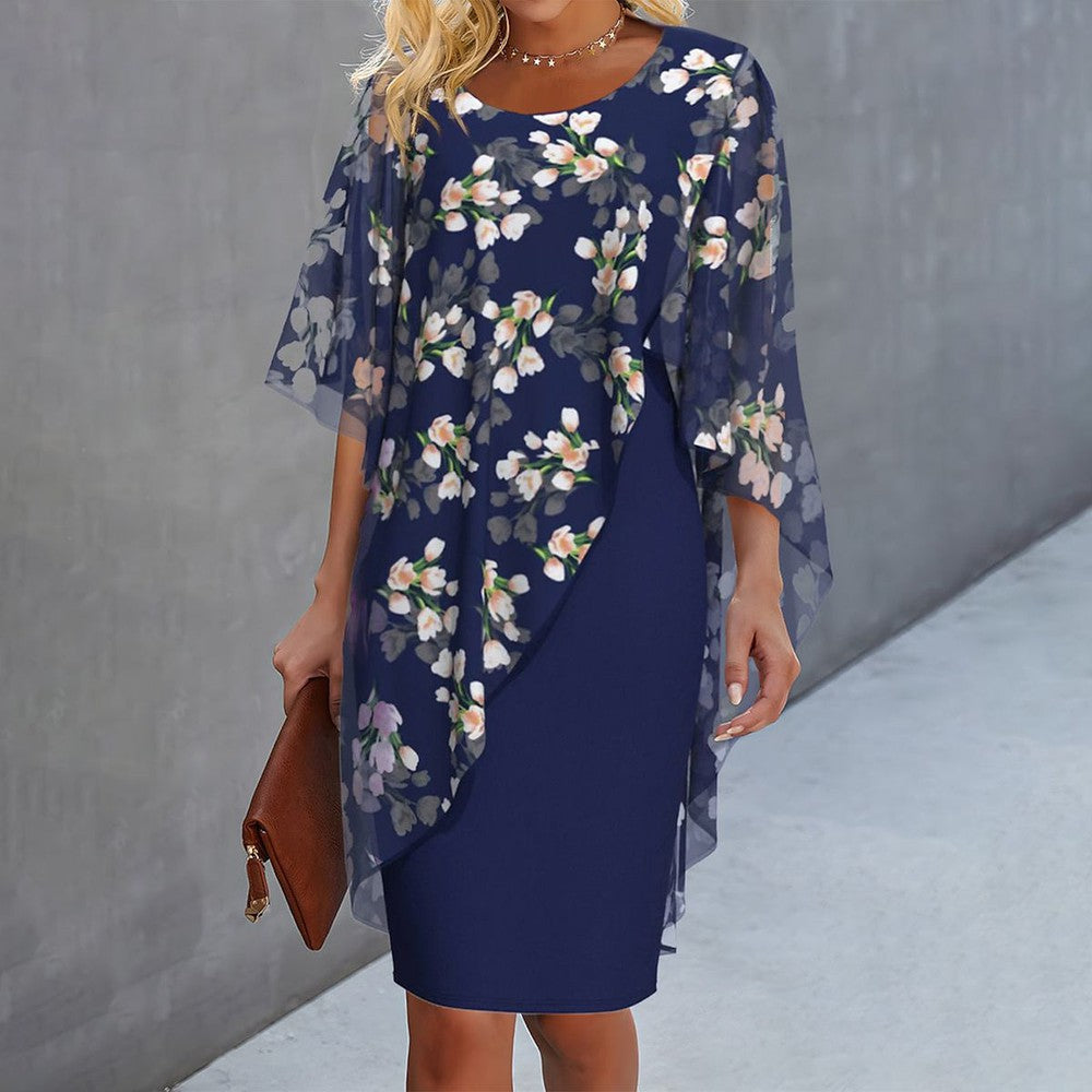 Floral Layered Chiffon Sheath Dress