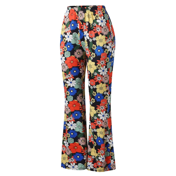 Women's Sectioned Pants - High Waist - Floral Pattern - Retro Flared Design