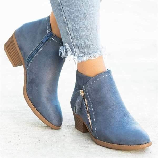 Women's Ankle Boots – Soft Suede – Side Zipper – Comfortable Low Heel