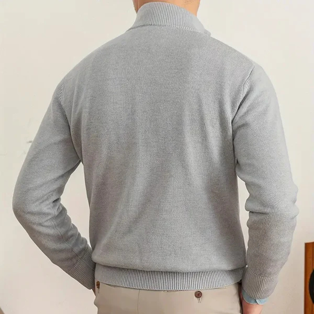 Men's Sweater with Half Zipper – 100% Cotton – Regular Fit – Ribbed Edge – Smart Casual