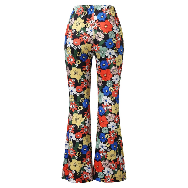 Women's Sectioned Pants - High Waist - Floral Pattern - Retro Flared Design