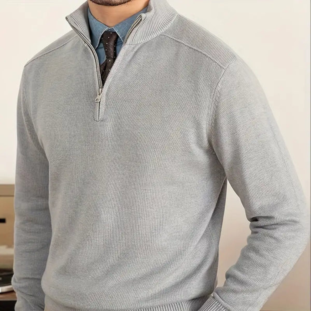 Men's Sweater with Half Zipper – 100% Cotton – Regular Fit – Ribbed Edge – Smart Casual