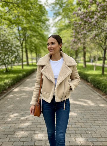 Shearling Lined Faux Leather Cropped Jacket