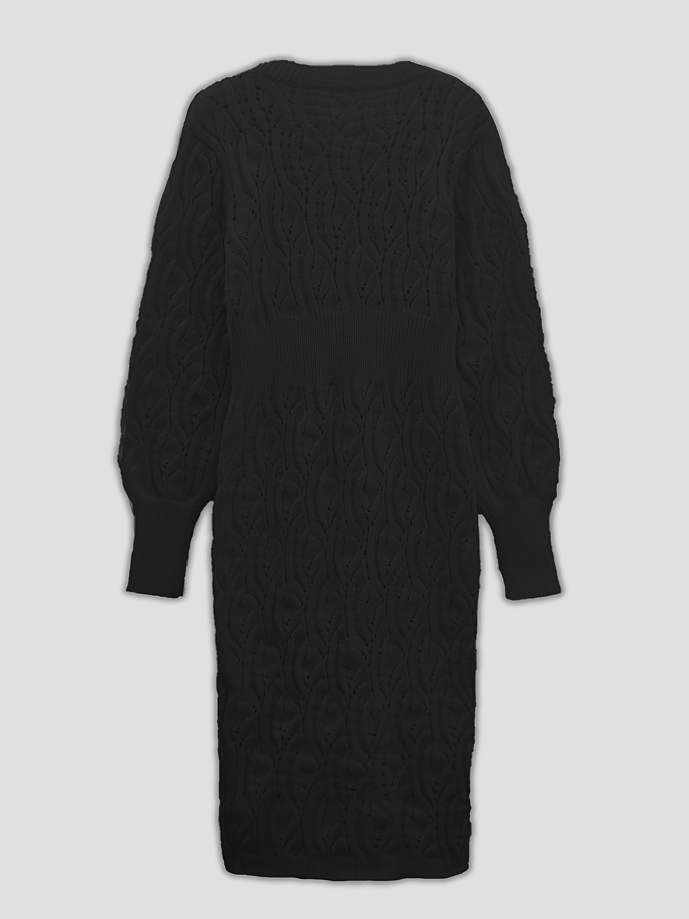 Women's Knit Dress - V-Neck - Long-Sleeved - Fitted Ribbed Design - Elegant & Comfortable