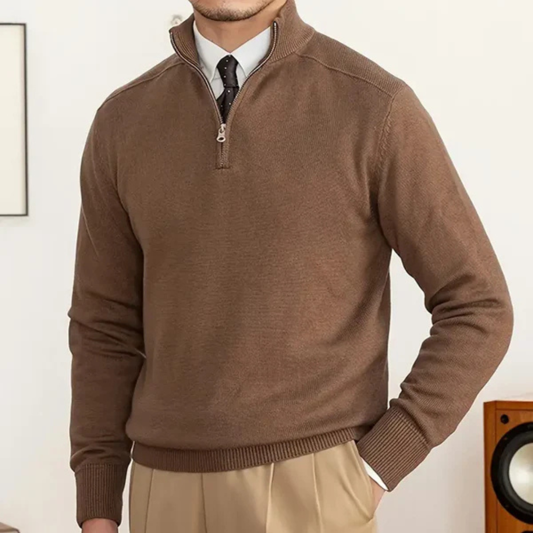 Men's Sweater with Half Zipper – 100% Cotton – Regular Fit – Ribbed Edge – Smart Casual
