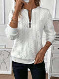 Women's Knit Sweater - Cable Knit - Zipper Collar - Long-Sleeved Comfortable Fit