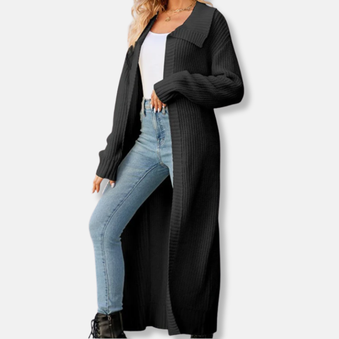 Wool Knit Wide Lapel Maxi Cardigan