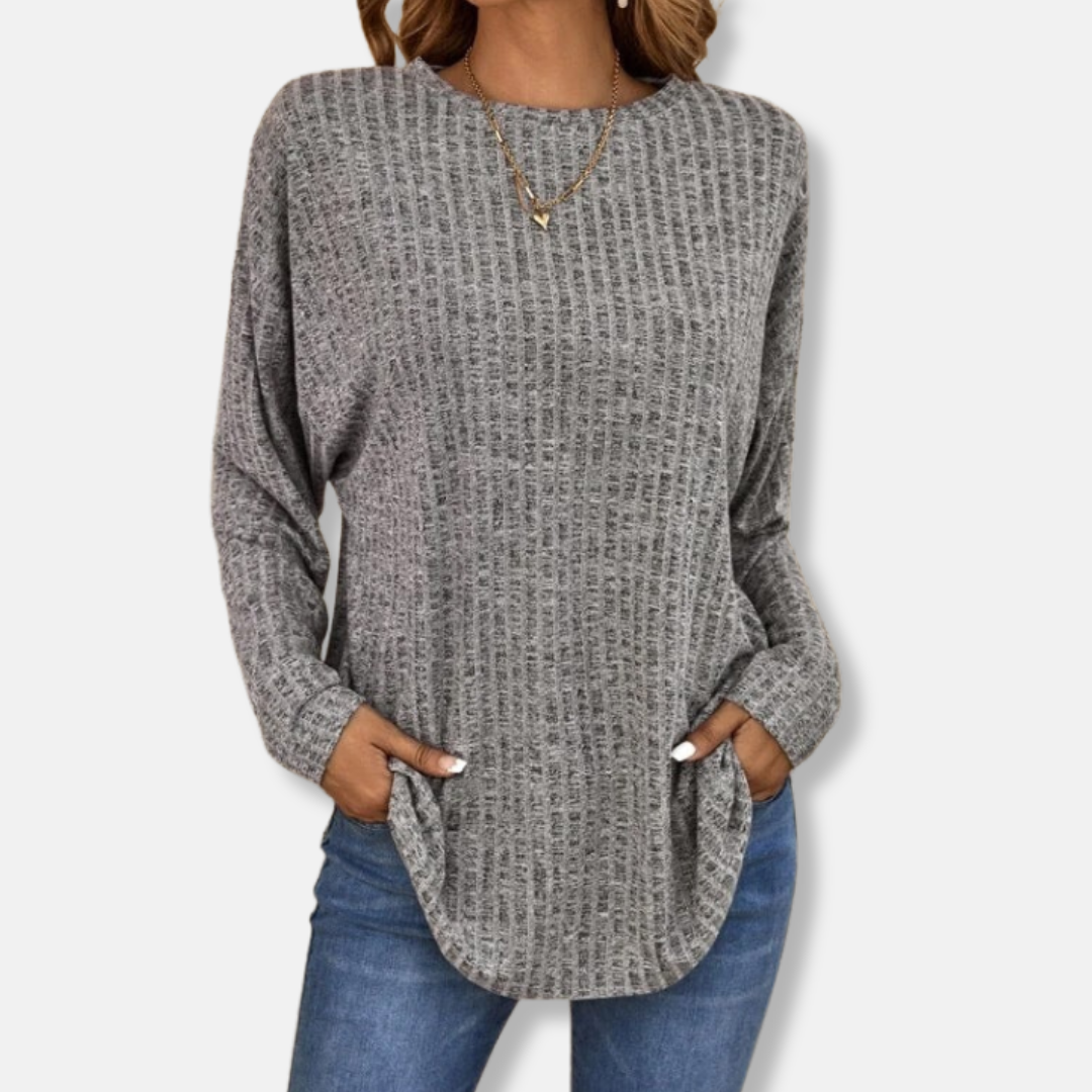 Ribbed Knit Relaxed Fit Pullover Top