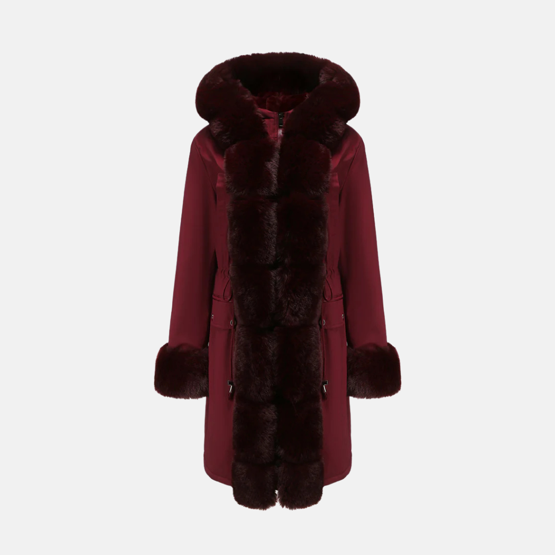 Faux Fur Trim Full Length Long Coat