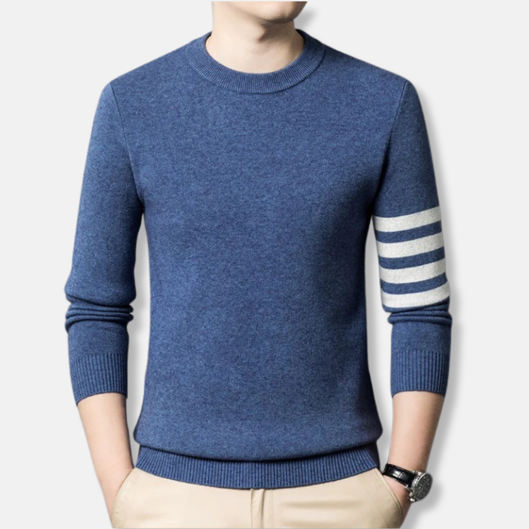 Fine Knit Regular Fit Striped Sleeve Sweater