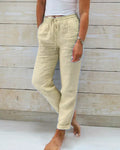 Women's Pants - Relaxed Fit - 100% Linen - Elastic Waist with Drawstring - With Side Pockets
