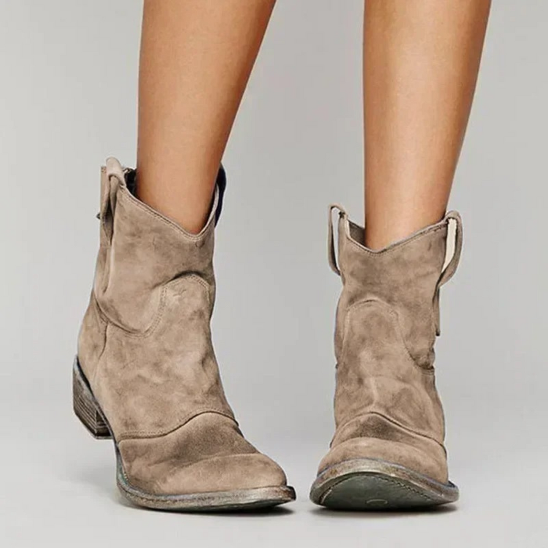 Suede Mid-Calf Pointed Toe Cowboy Boots