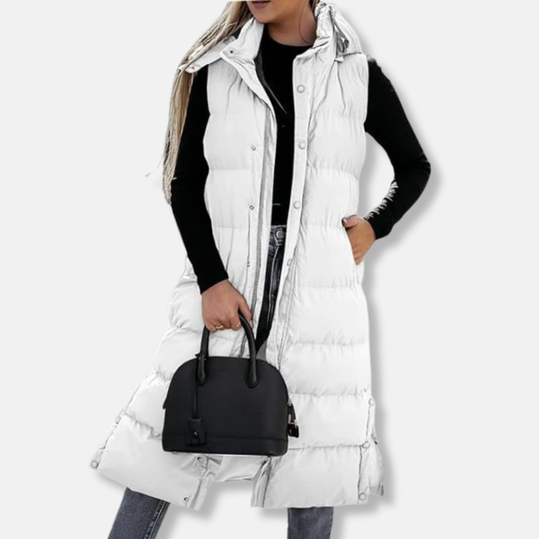 Quilted Hooded Relaxed Fit Long Vest