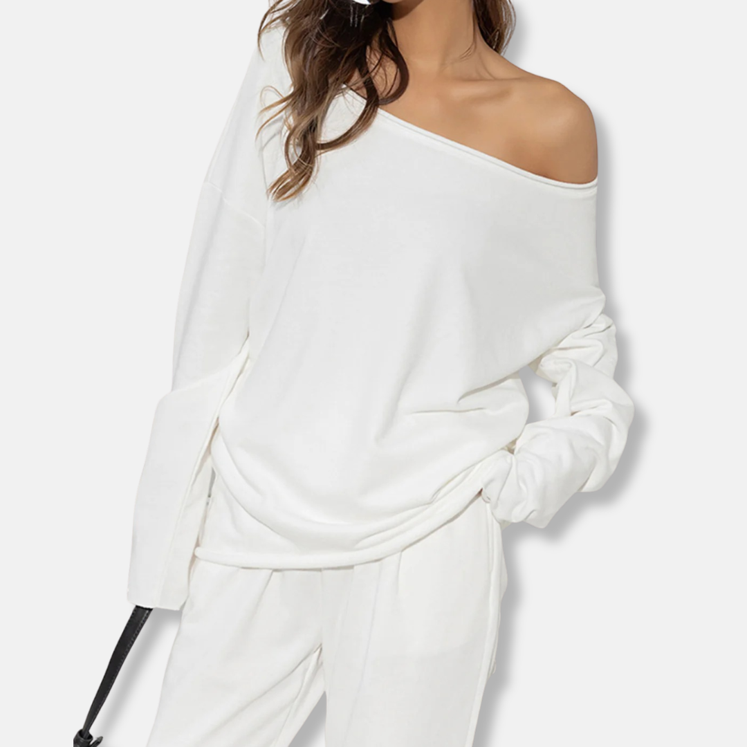 Soft Knit Relaxed Off-Shoulder Sweatshirt