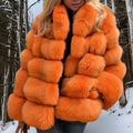 Women's Fur Jacket - Soft Faux Fur - Medium Length - Voluminous Quilted Design