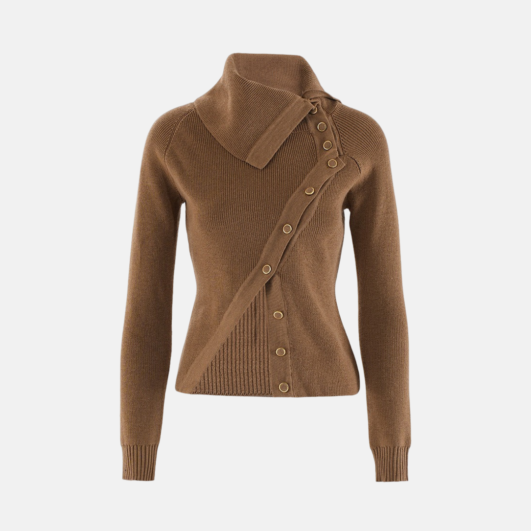 Ribbed Wool Asymmetrical Collar Knit Top