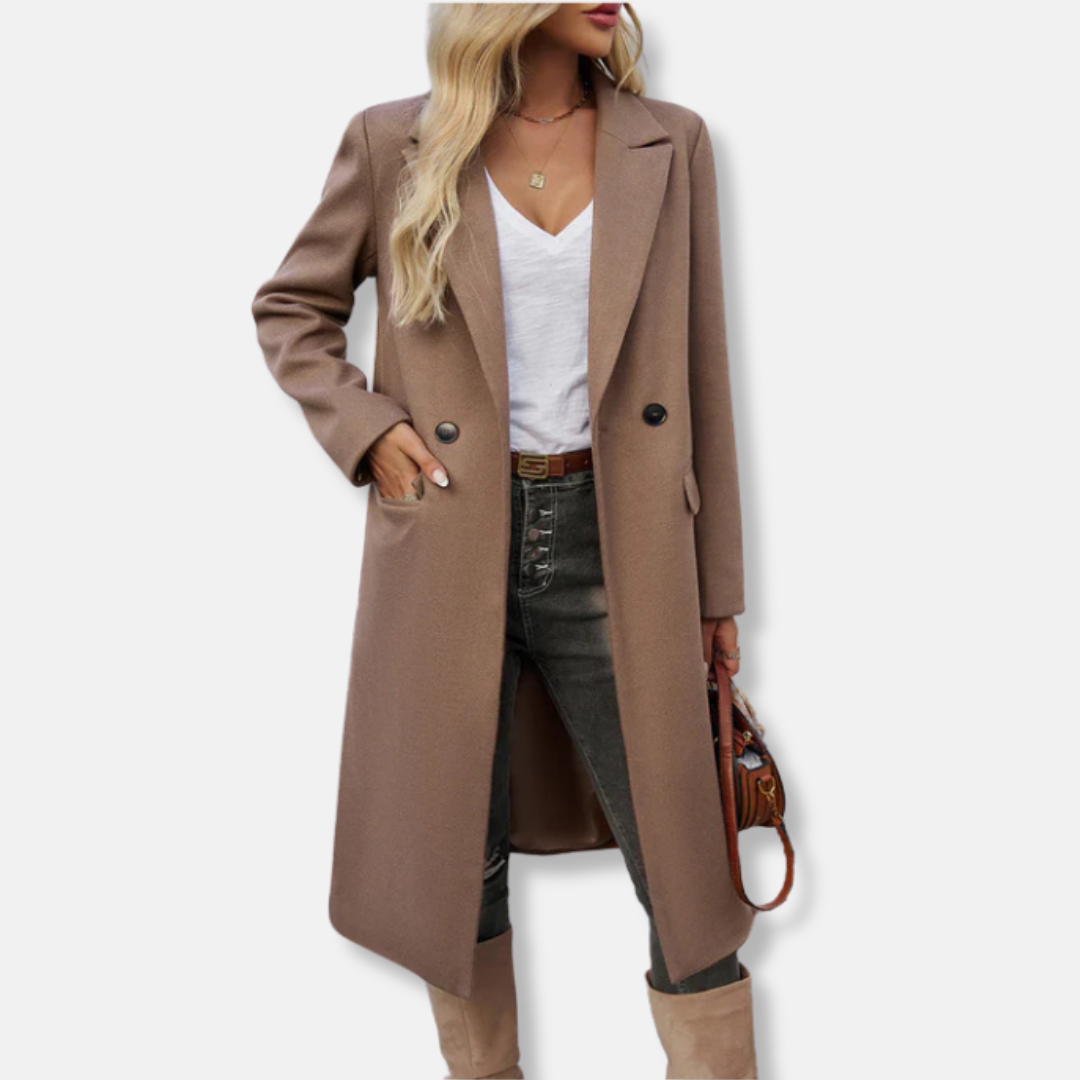 Double Breasted Wool Blend Long Coat