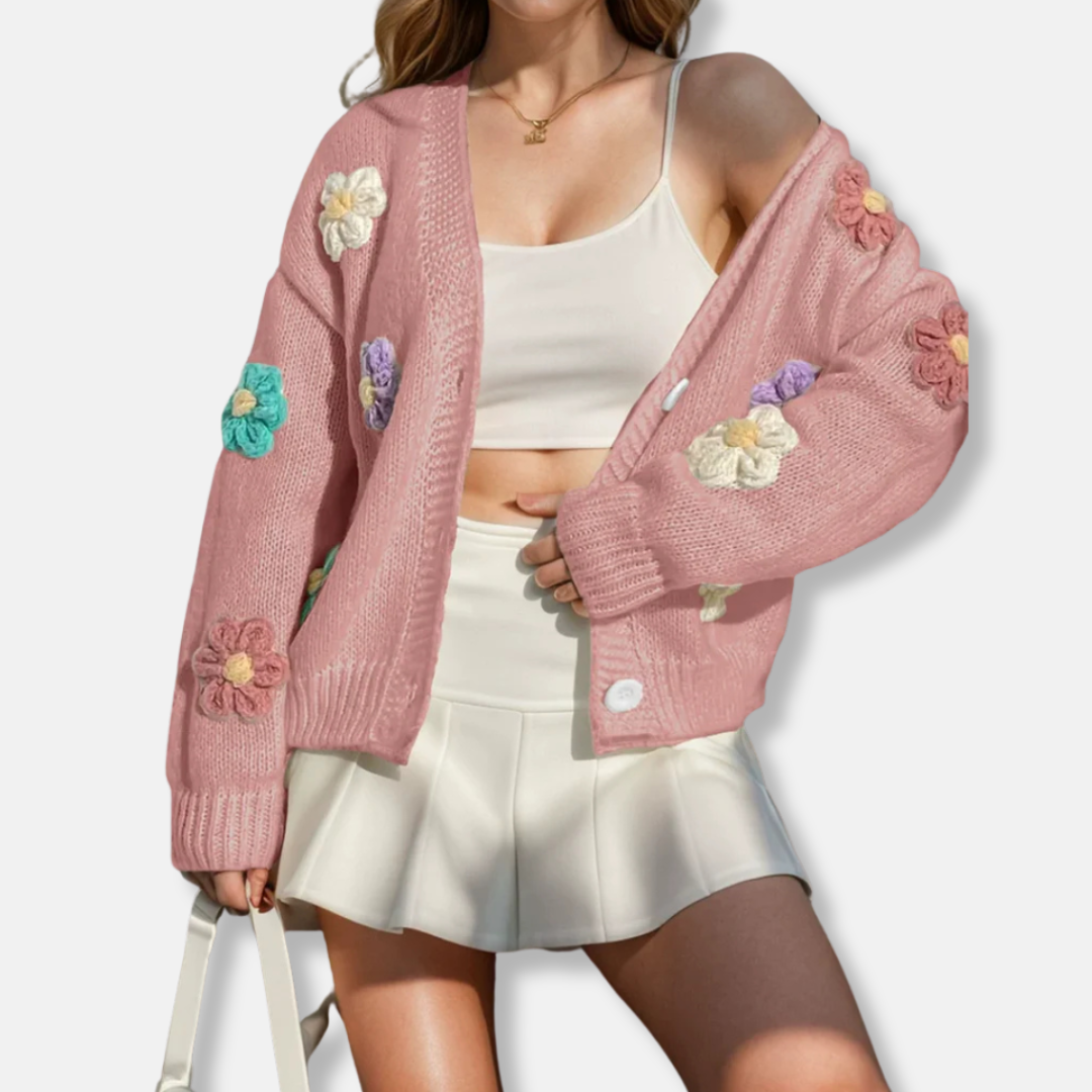 Handmade Floral Wool Blend Cardigan