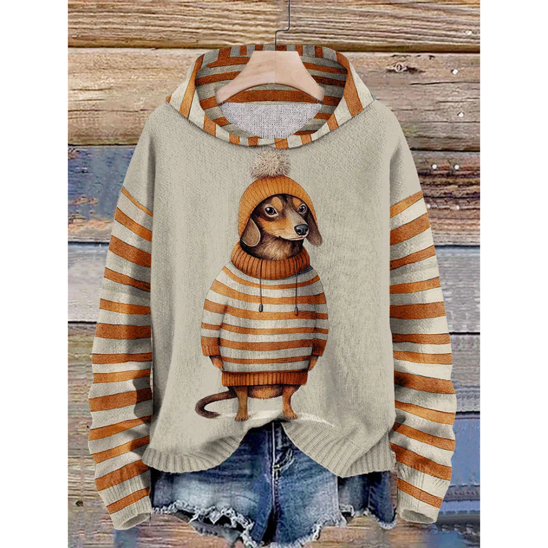 Relaxed Soft Fleece Cartoon Dog Print Hoodie