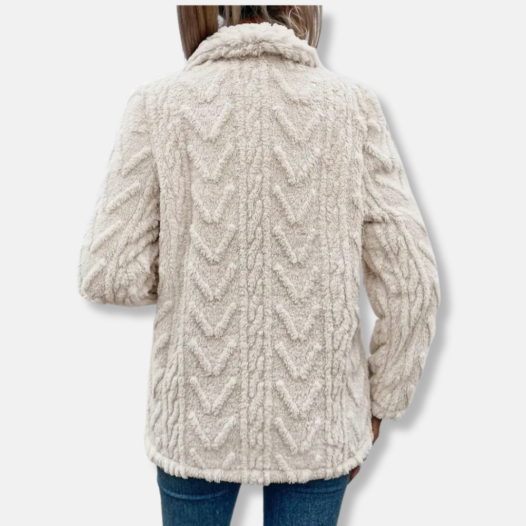 Textured Shawl Collar Fleece Jacket