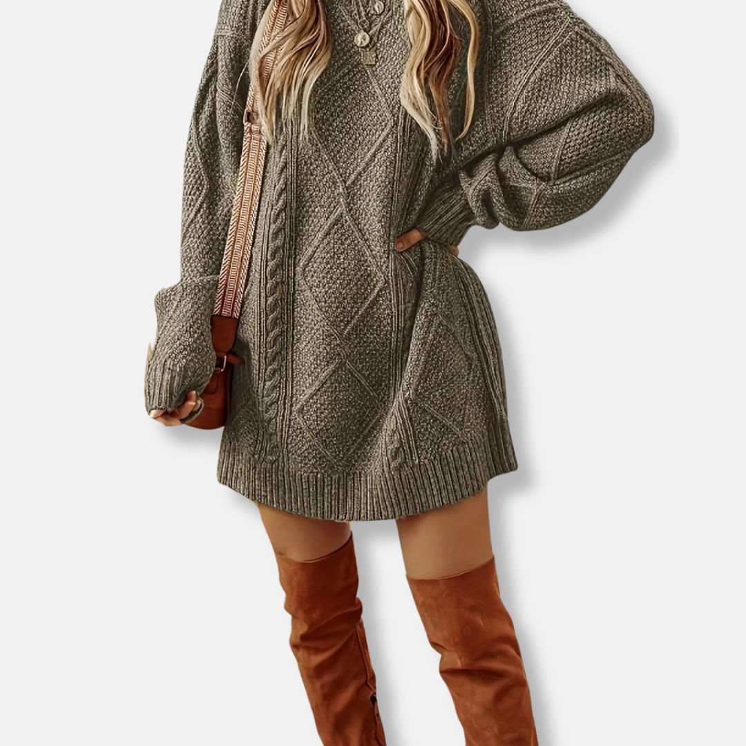 Cable Knit Loose Fit Mini Sweater Dress