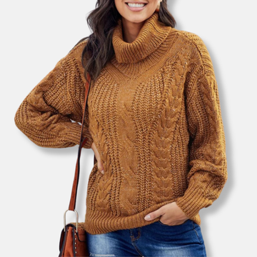 Chunky Cable Knit Turtleneck Pullover Sweatshirt