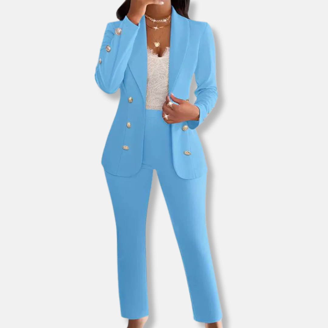 Two-Piece Double-Breasted Straight Leg Pants Set