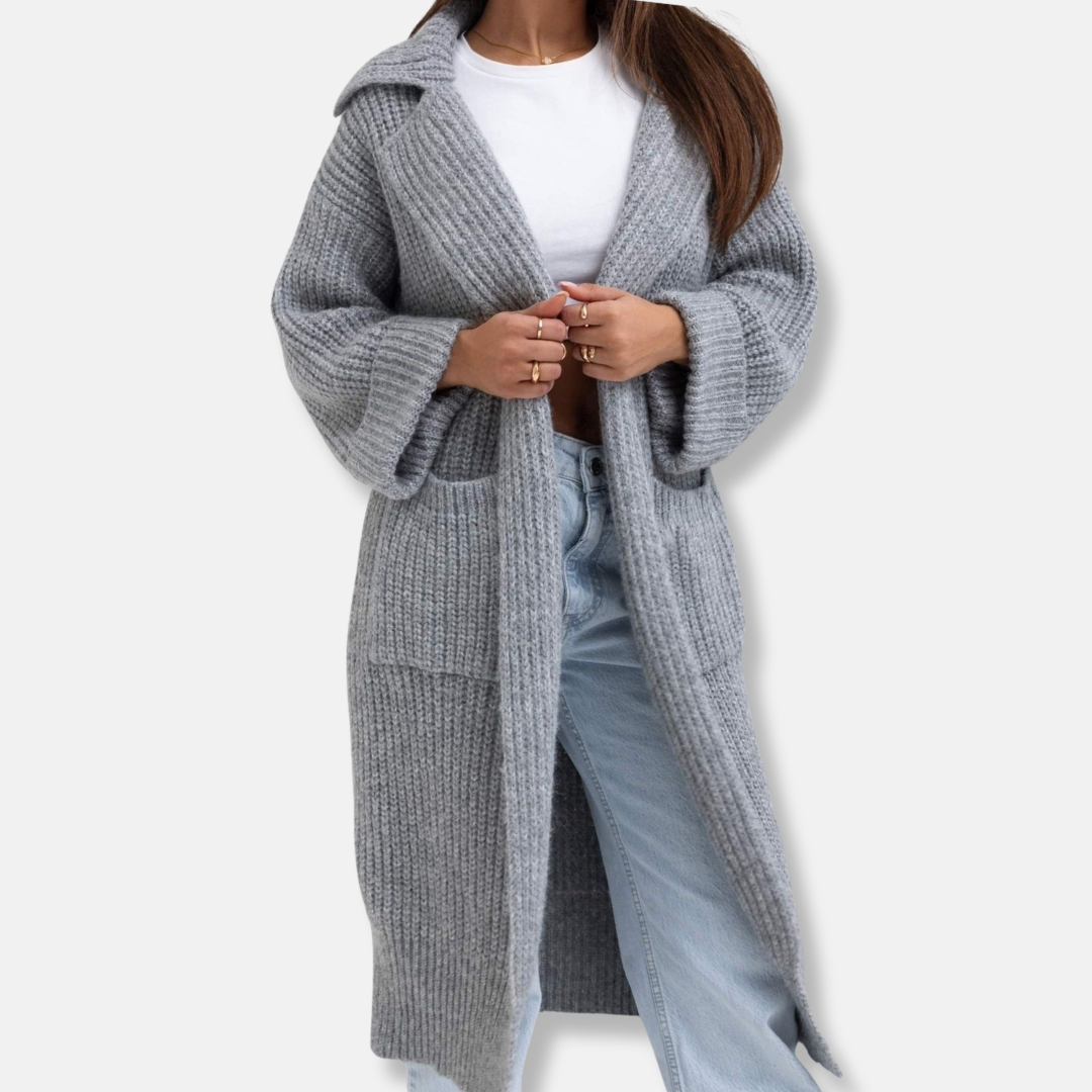 Hooded Wool Blend Oversized Knit Coat