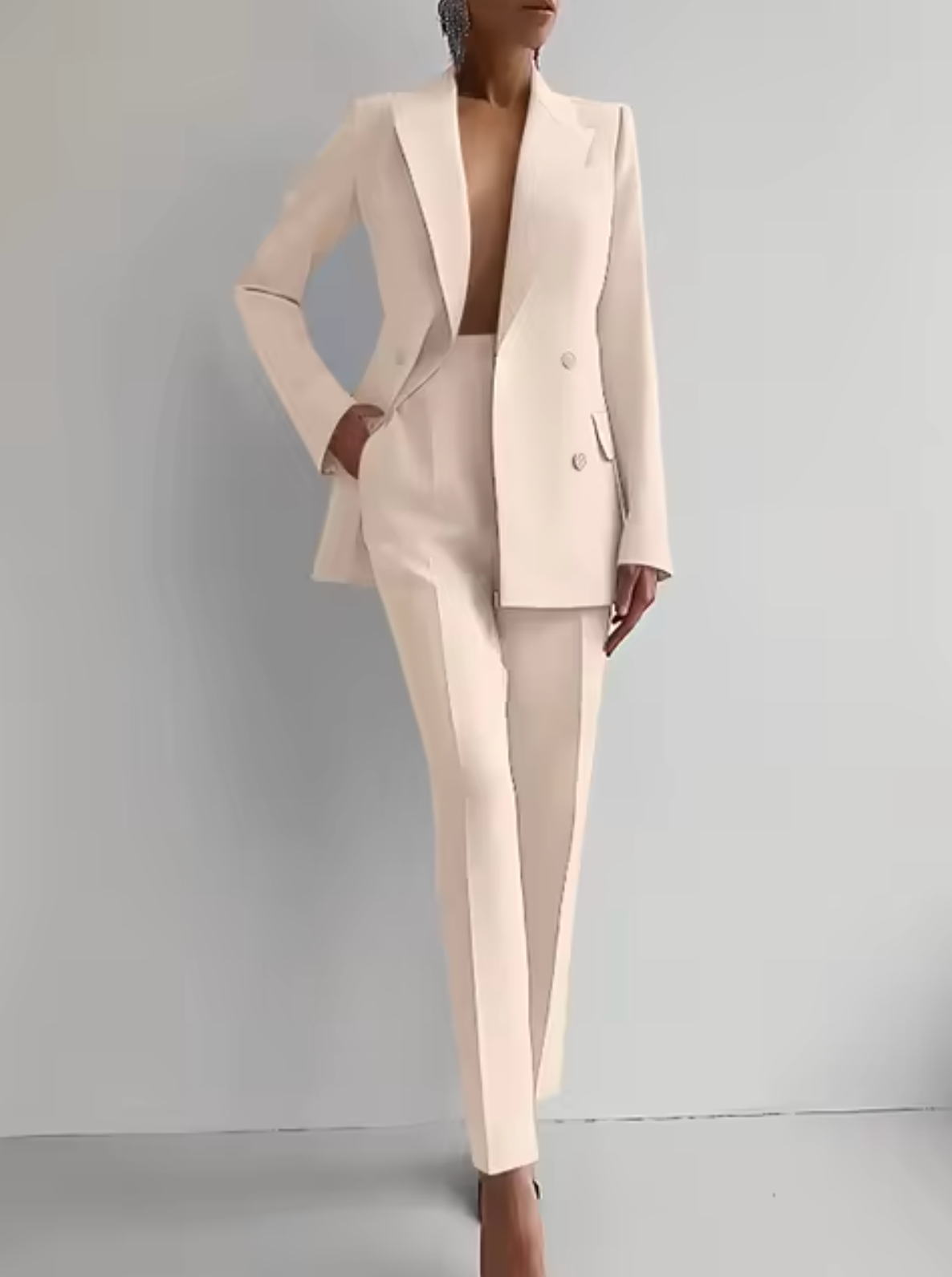 Women's Suit - Tailored Double-Breasted Blazer - High-Waisted Suit Pants