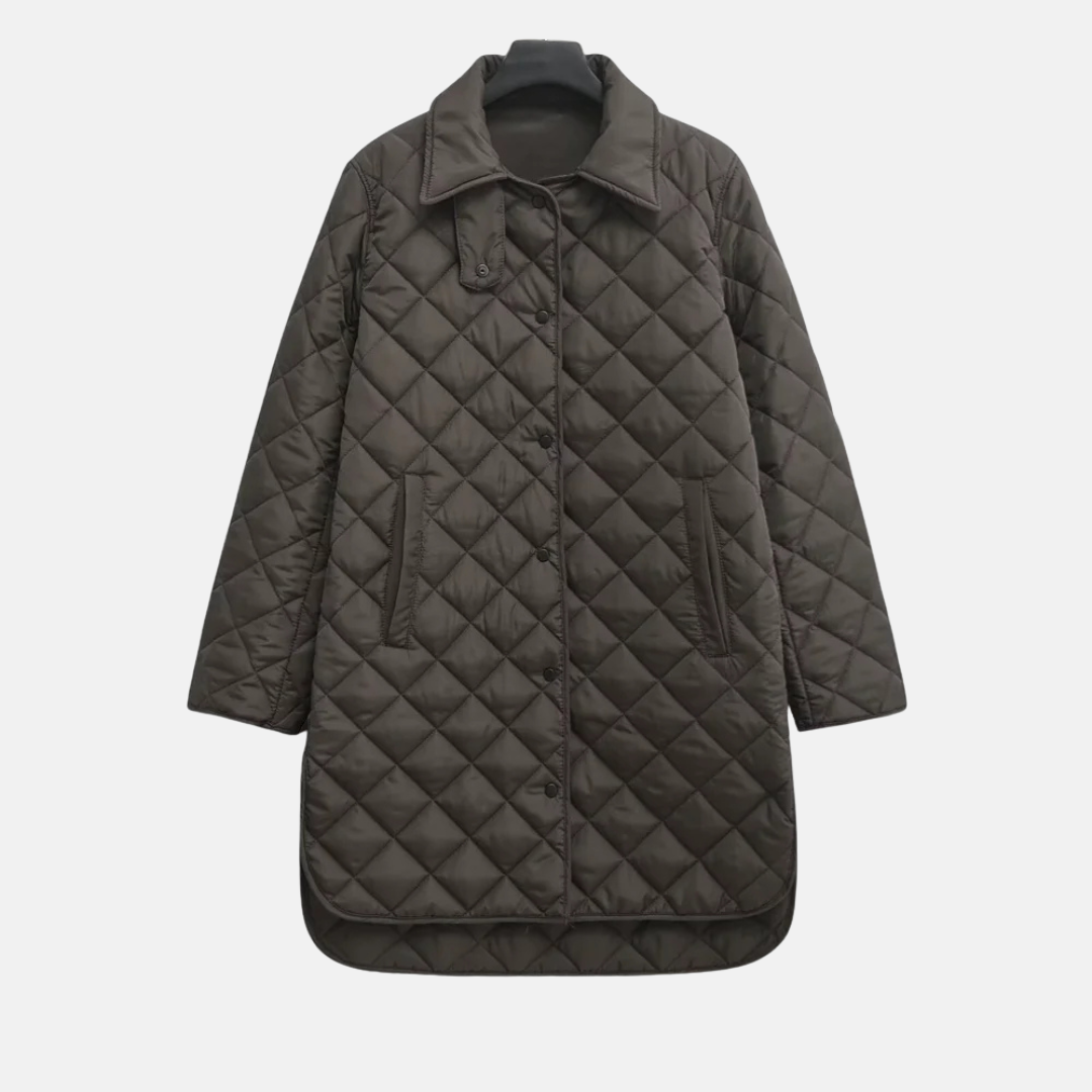 Quilted Diamond Pattern Shirt Collar Jacket
