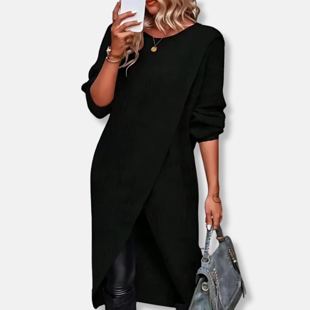 Knit Relaxed Fit Wrap Front Tunic Dress