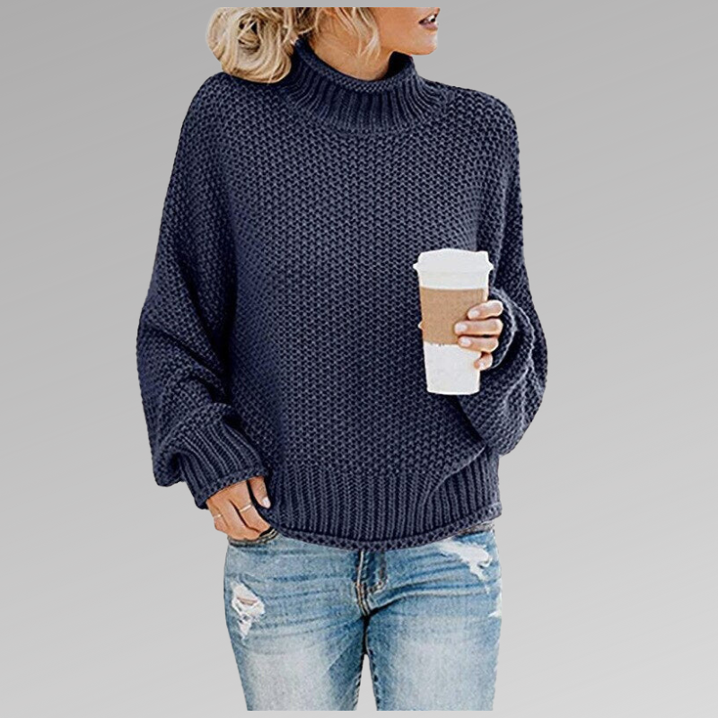 Women's Knit Sweater - Oversized Fit - Turtleneck - Soft and Warm