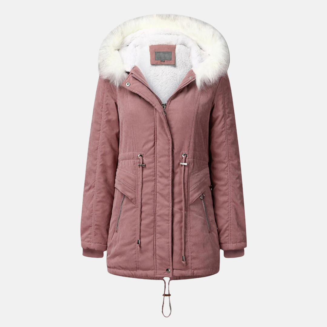Water-Resistant Fitted Faux Fur Hood Coat