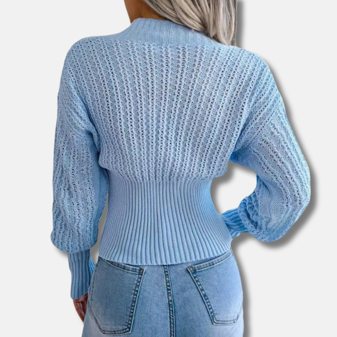 Deep V-Neck Open Knit Slim Top
