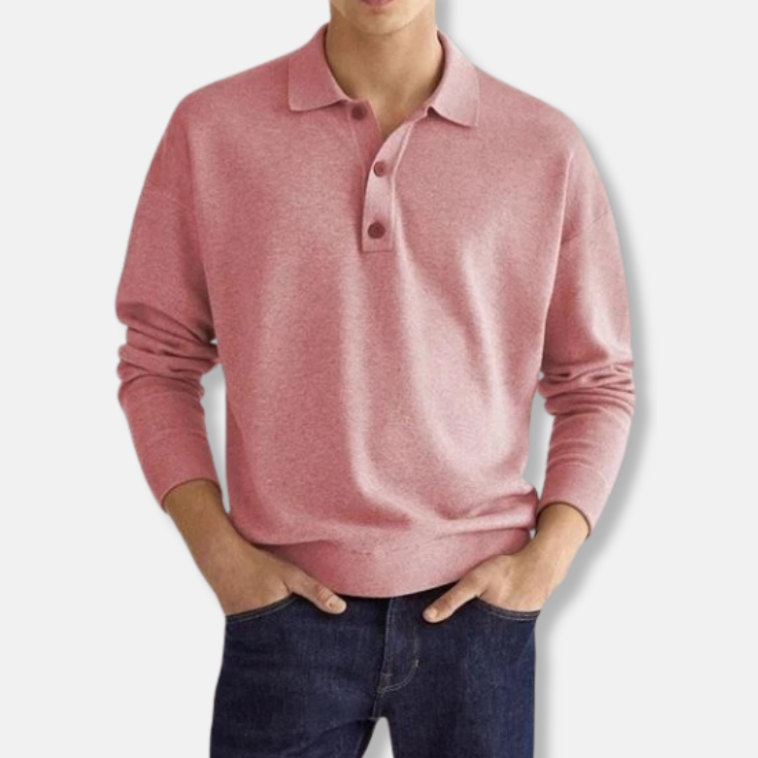 Relaxed Fit Cotton Blend Polo Sweater