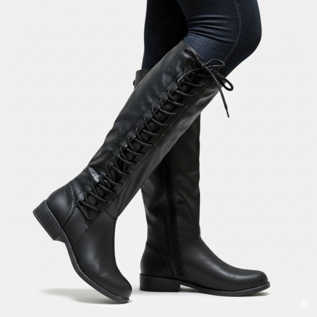 Criss-Cross Lacing Block Heel Knee-High Boots