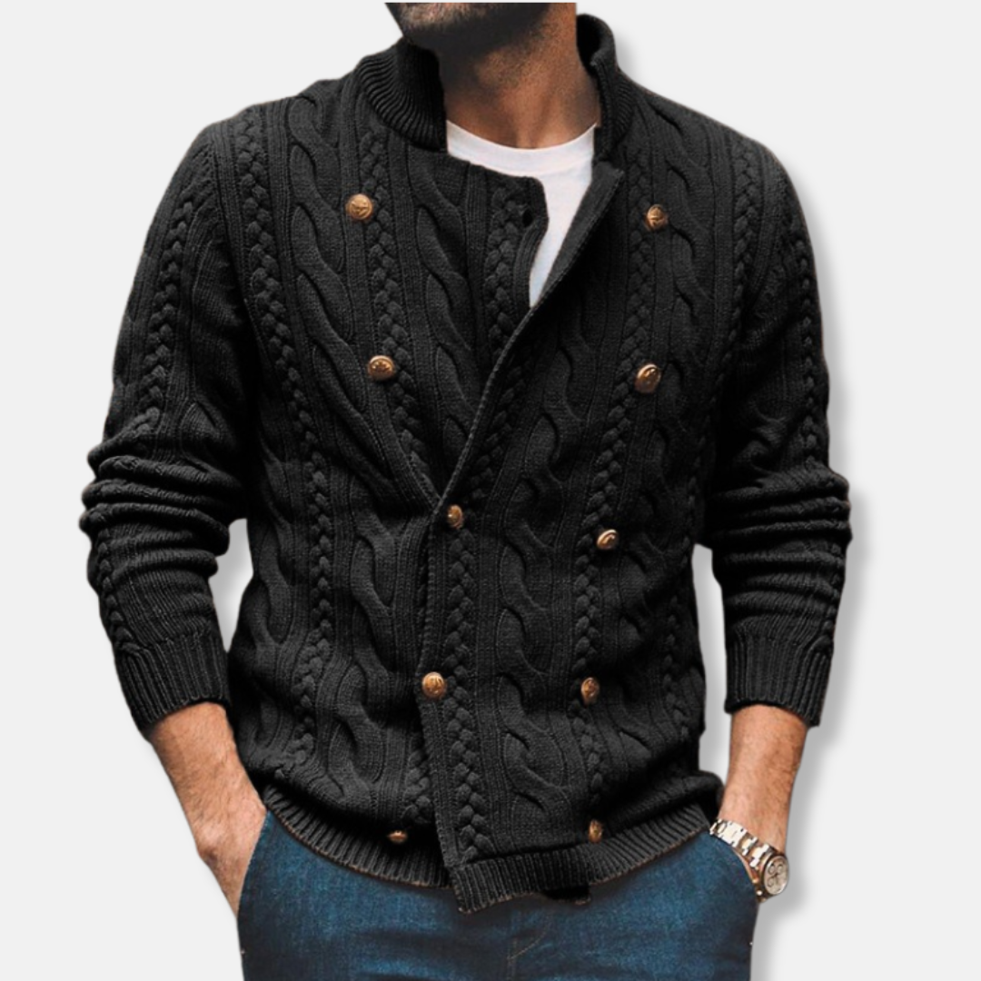 Double-Breasted Wool Blend Knit Cardigan