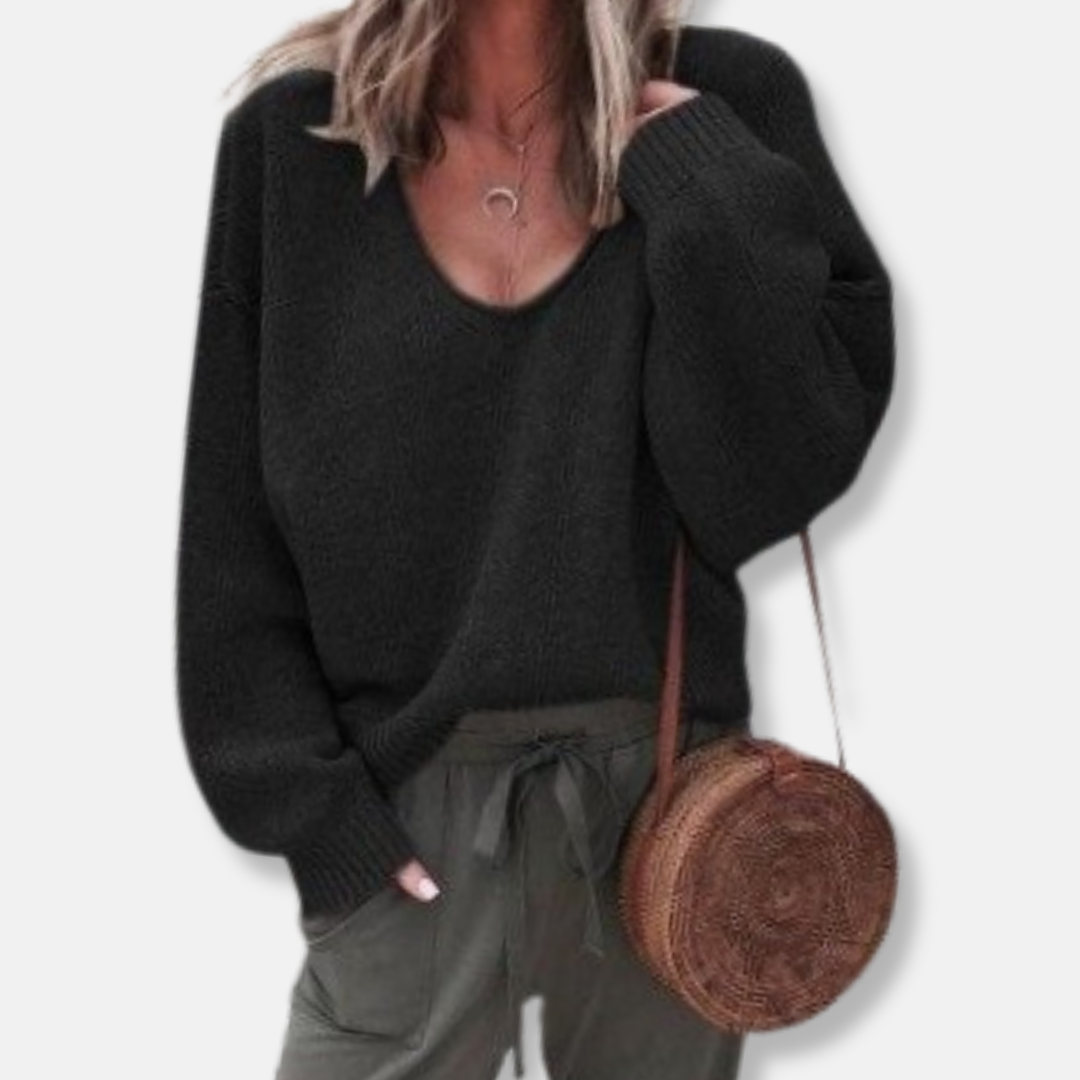Wool Knit Relaxed V-Neck Sweater