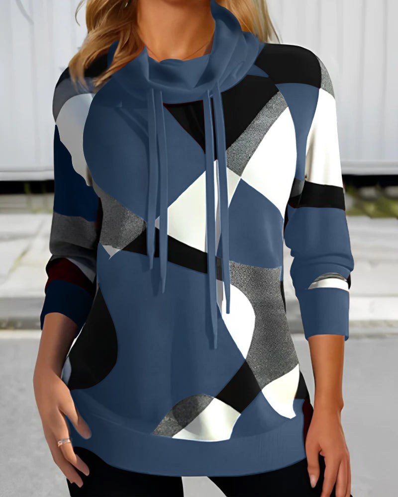 Soft Knit Geometric Pattern Relaxed Hooded Pullover