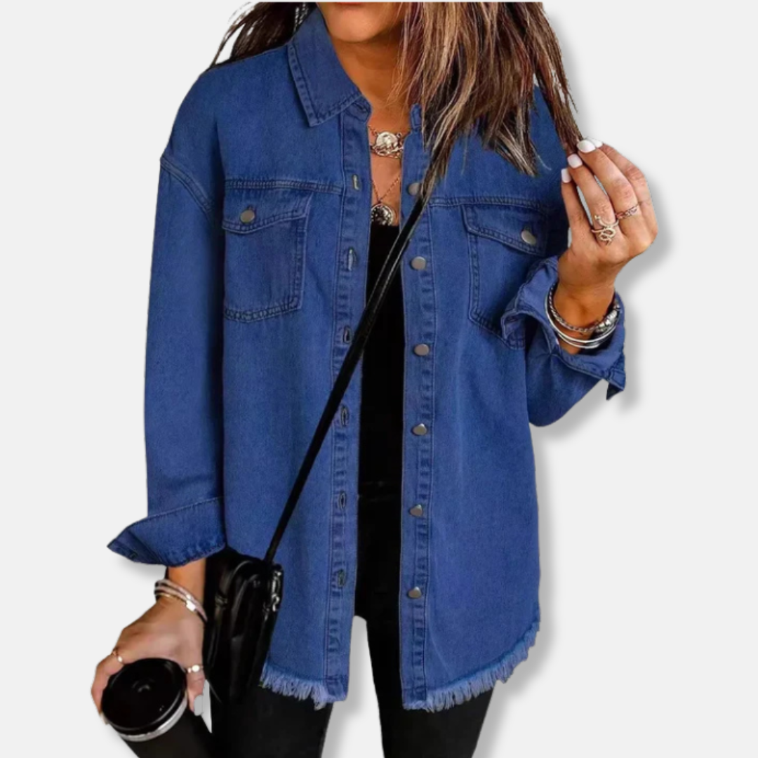 Denim Oversized Fit Raw Edge Shacket