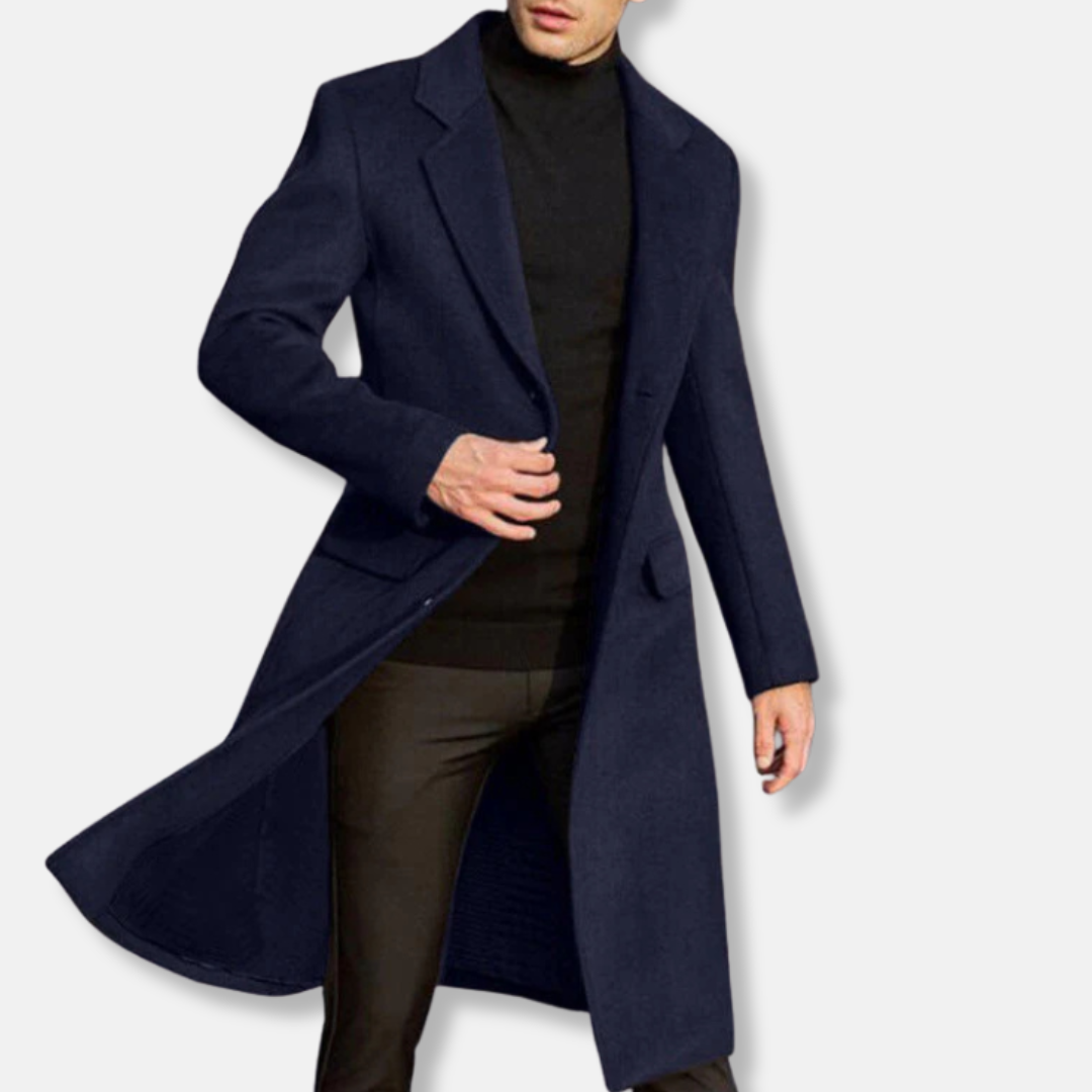 Tailored Wool Blend Notched Lapel Overcoat