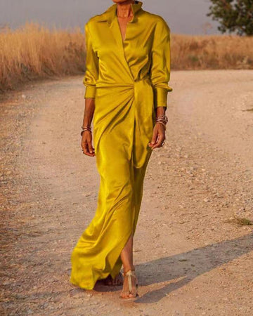 Lightweight Wrap V-Neck Long Sleeve Maxi Dress